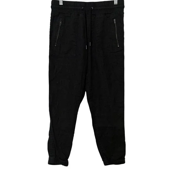Athleta Black Cabo Linen Jogger Cargo Drawstring Pants Womens 6 Petite - Picture 1 of 5